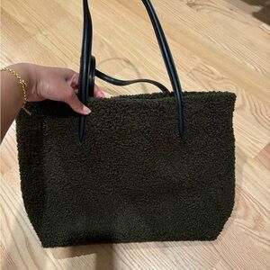 Zara dark green shearling tote bag